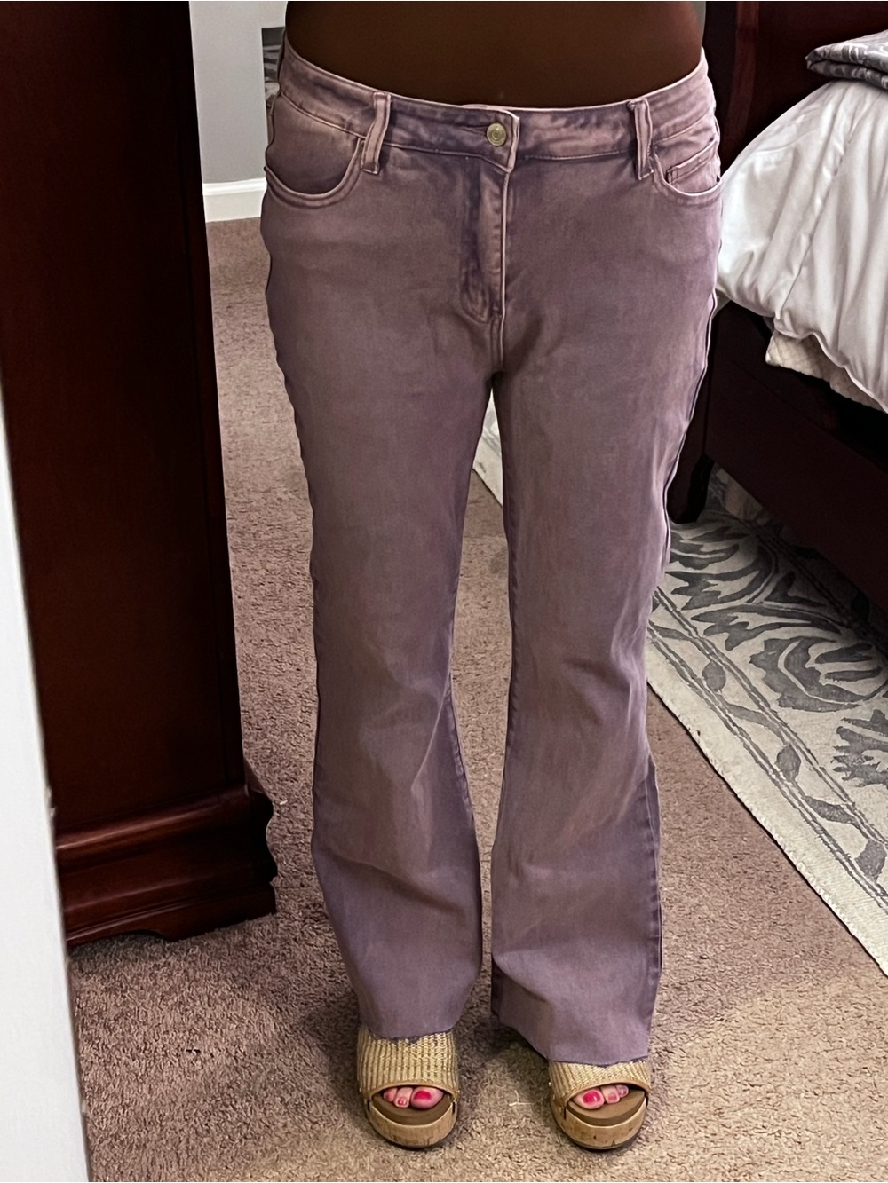 Zenana Lavender Purple Stretch Flare Jeans Size Large High Rise
